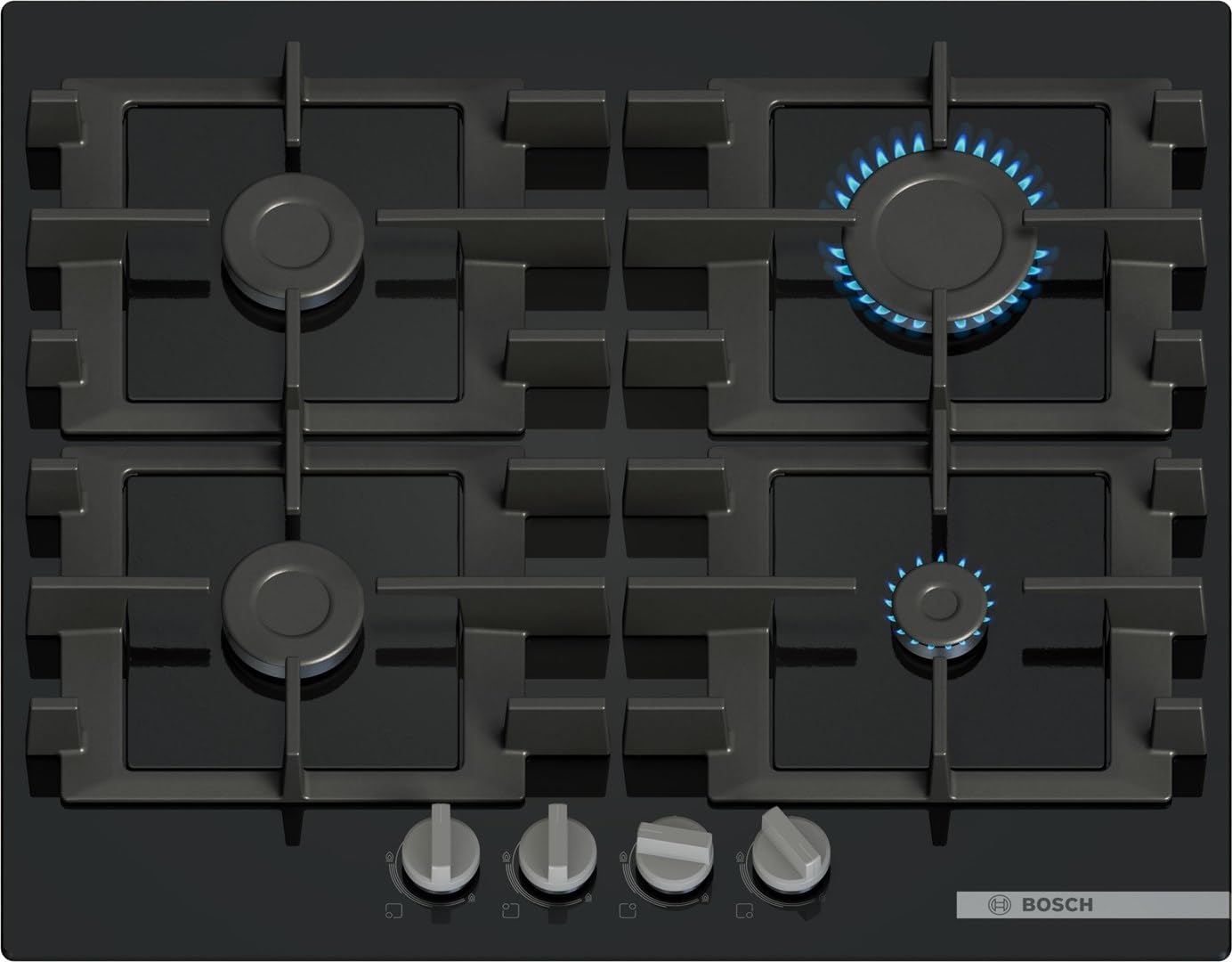 Bosch PNP6B6K40 Série 4, Plaque à gaz, 60 cm, verre trempé, grilles en fonte lavables au lave-vaisselle, noir-Doviaastudio
