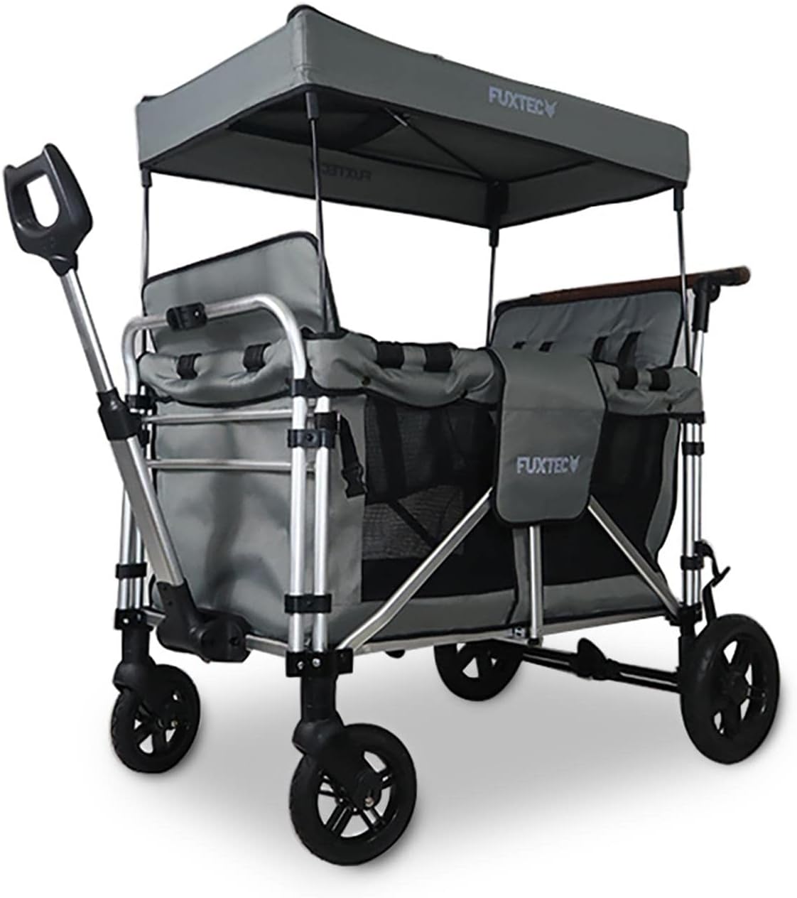 Fuxtec Chariot Family Cruiser Gris, L'Original, Chariot de Jardin Pliable, Homologué EN-1888, 4 Enfants, Banquette Amovible, Transport, Plage, Forêt, à Tirer ou à Pousser-Doviaastudio