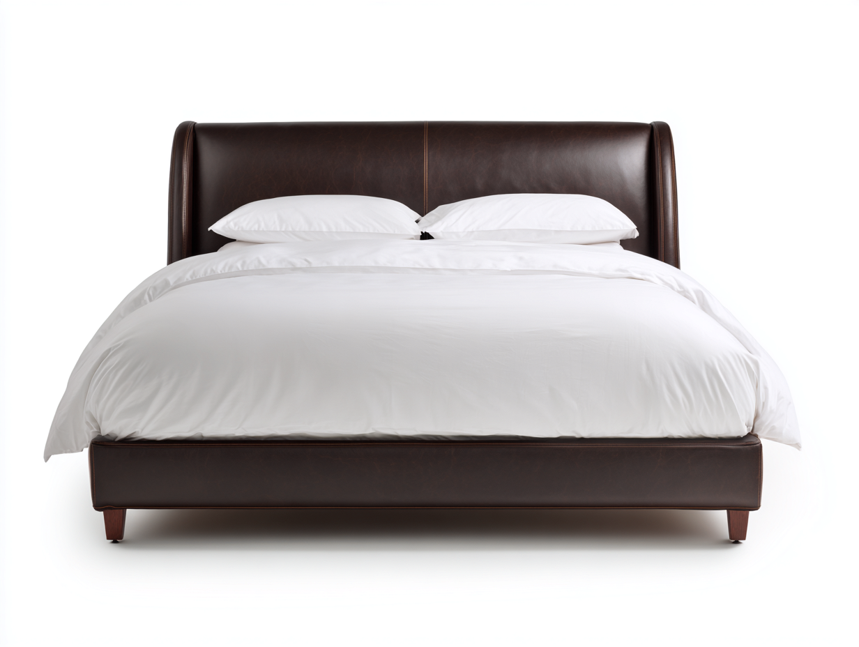 Lit double rembourré en cuir synthétique 212x172x112 cm-brun-chambre-style élégant-Doviaastudio