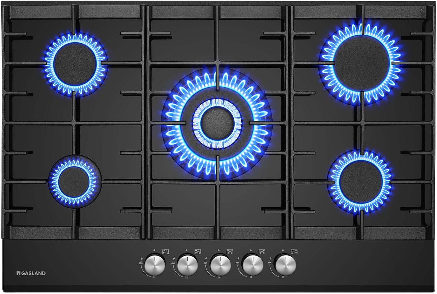 GASLAND GH2805BG1FC Table de cuisson à gaz 5 feux, avec brûleur wok, encastrable, 76cm noir, cuisinière à gaz en verre, 10.4KW, GPL/NG-Doviaastudio