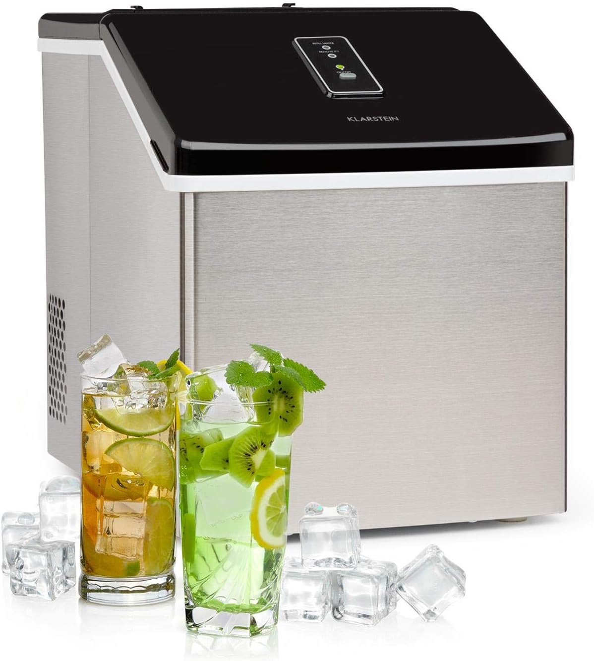Klarstein Machine a Glacons pour la Maison, Capacité de 2.5L, Fabrique Rapidement Jusqu'à 13kg de Glacons, Machine à Glaçons de Taille Moyenne, Ice Maker avec Alarmes de Sécurité, Facile à Nettoyer-Doviaastudio