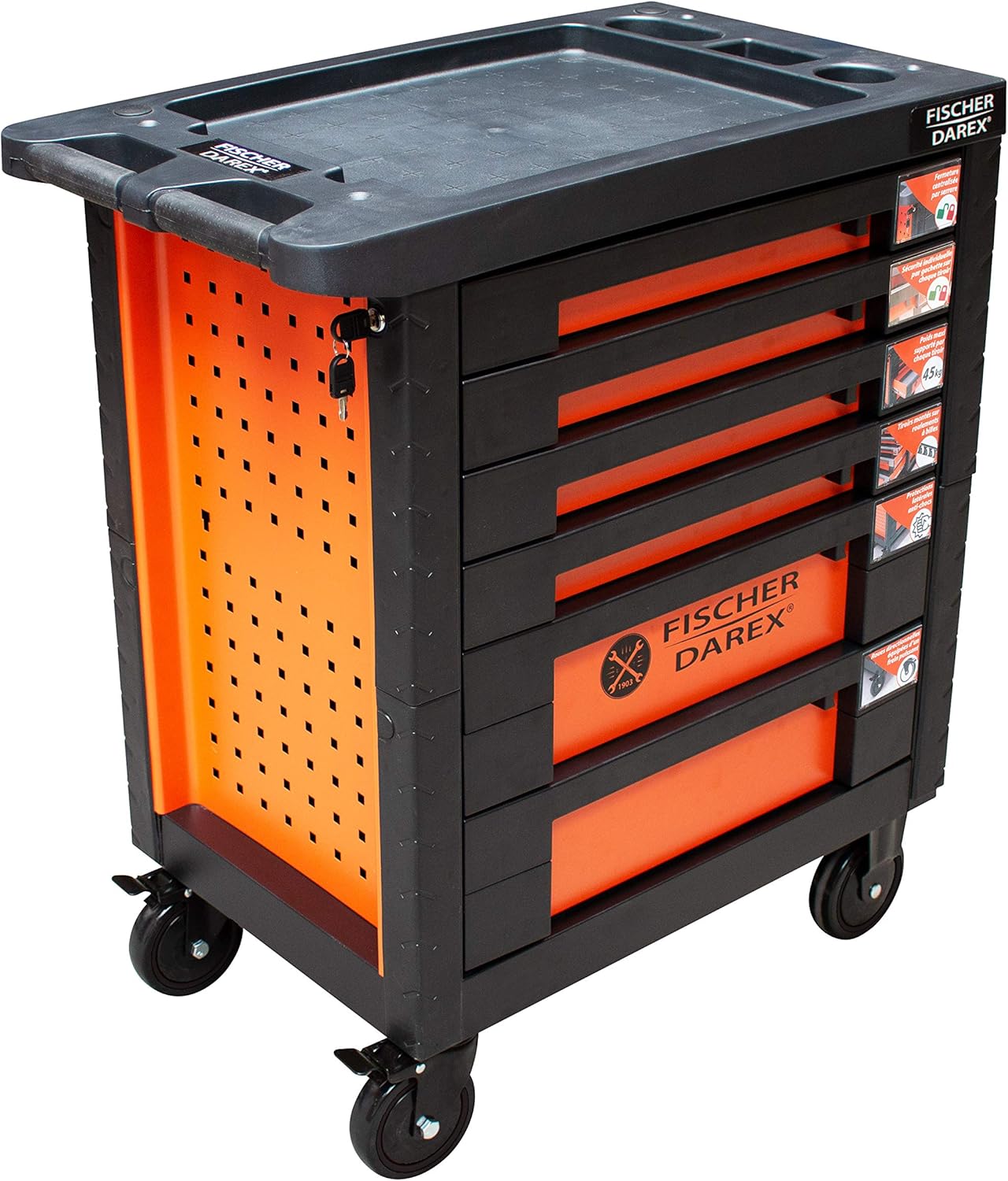Fischer DAREX D'ATELIER Servante d'atelier 6 tiroirs Vide, Acier allié, Orange ET Noire, Standard-Doviaastudio