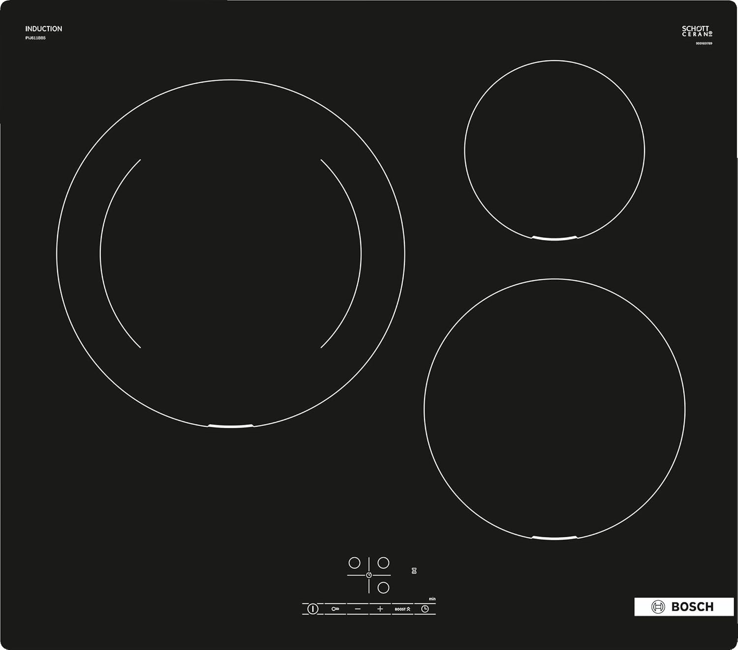 Bosch PIJ611BB5E - Sérié 4 - plaque à induction - 3 foyers -60 cm - 7400 W - Noir-Doviaastudio