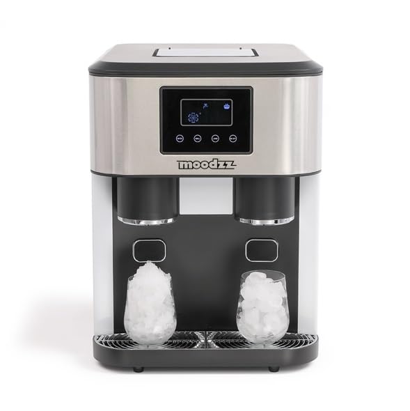MOODZZ Machine à glaçons 3 en 1 et distributeur d'eau froide, glace pilée, 2 tailles de glaçons, production de glace 15-18 kg/24H, écran LCD-Doviaastudio