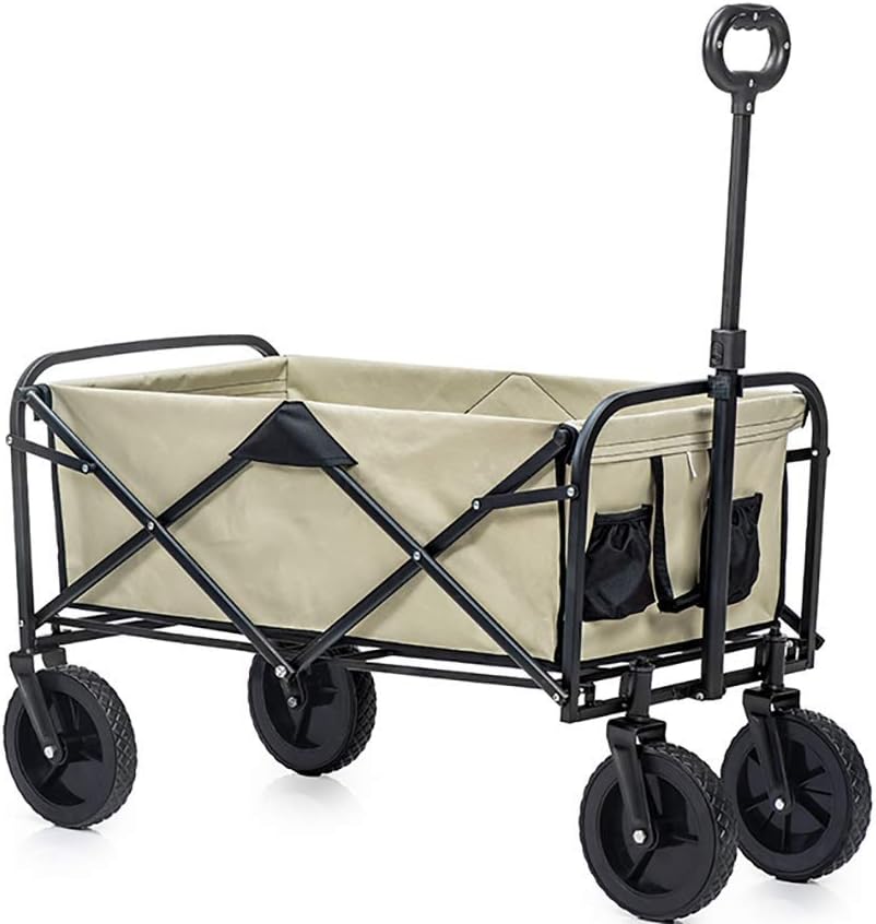Chariot Utilitaire extérieur Pliable Pliable, Chariot de Jardin Robuste avec Freins de Roue et 2 Porte-gobelets Bleu-Doviaastudio