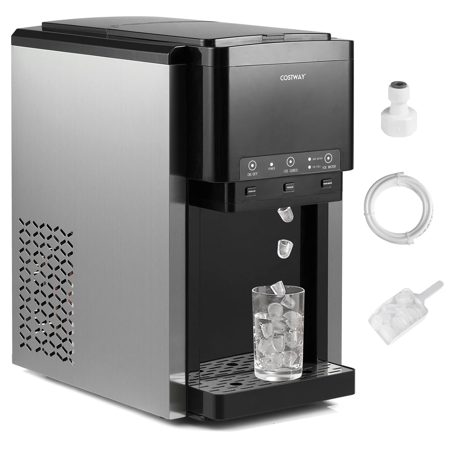 GOPLUS Machine a Glacons à Contrôle Tactile Pratique, 20KG en 24h, 12 Glaçons en 9 Minutes, Machine à Glaçons 3 en 1, Glace Pilée et Eau Glacée, Acier Inoxydable, Ice Maker pour Maison, Cuisine, Bar-Doviaastudio