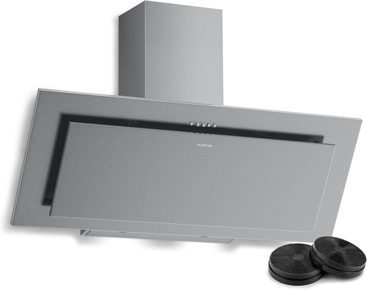 Klarstein Athena Hotte Aspirante 90 cm - Hotte Décorative Inclinée, 404 m3/h, LED, 3 Vitesses, A+++, Filtre Charbon, Recyclage et Évacuation, Design Moderne, Silencieuse, Cuisine, Acier inoxydable-Doviaastudio