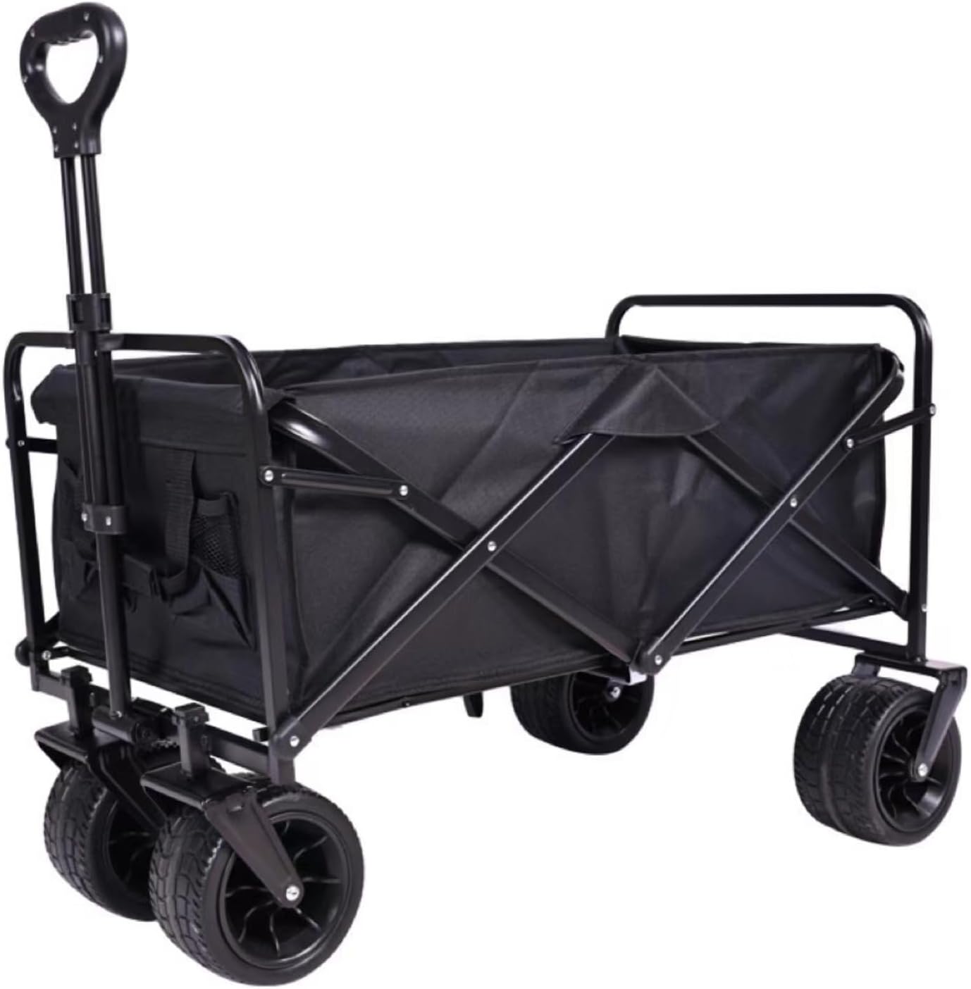 Chariot de plage avec capacité de 100 L, grandes roues tout terrain, design pliable robuste, 2 poches, idéal pour le camping, le pique-nique, le jardin, le transport - Noir-Doviaastudio