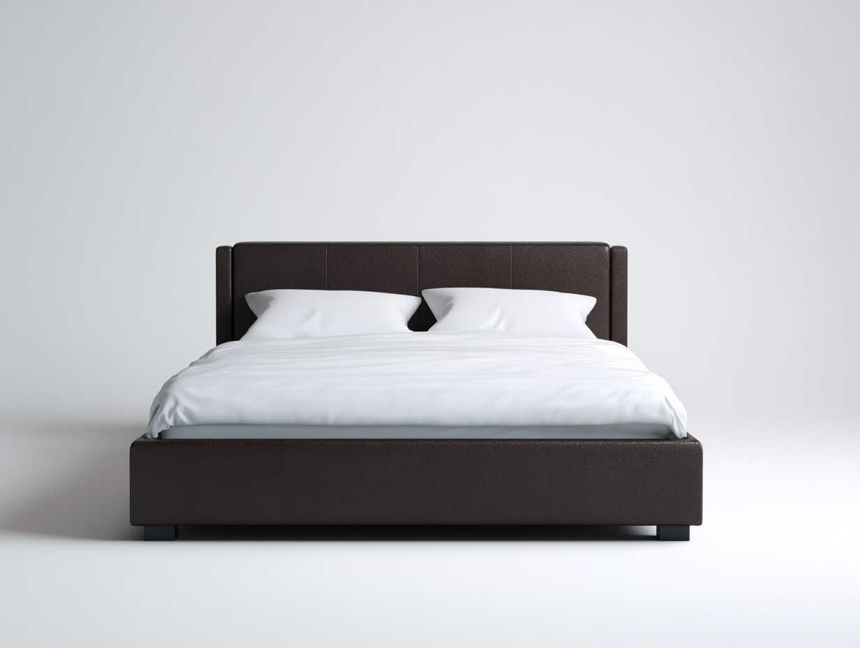 Lit double rembourré en cuir synthétique 210x170x108 cm-brun foncé-chambre-style moderne-Doviaastudio