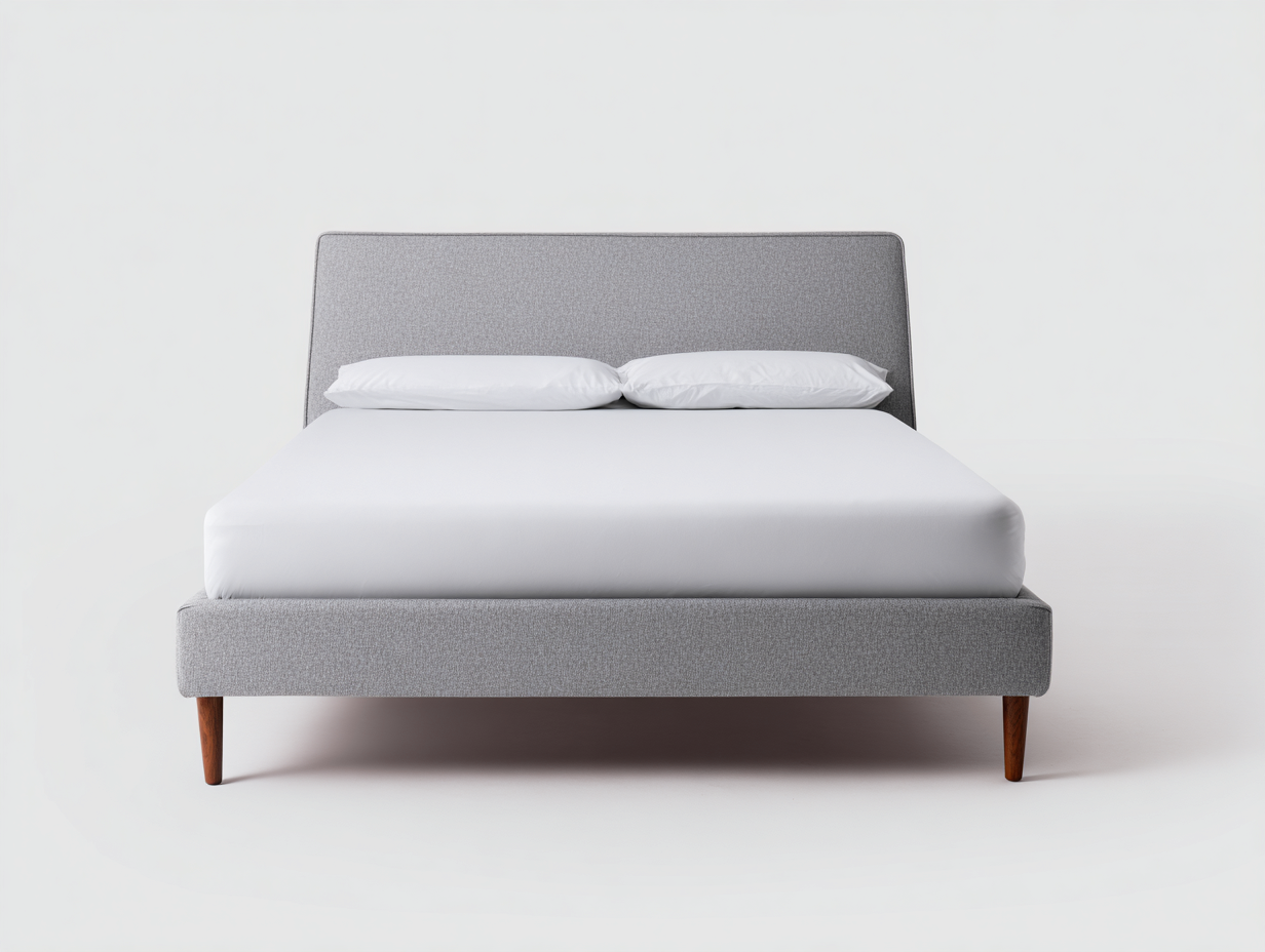 Lit double rembourré en tissu 206x166x108 cm-gris clair-chambre-style moderne épuré-Doviaastudio