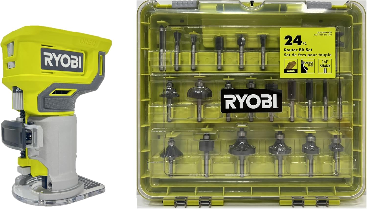 RYOBI ONE+ A252401 Défonceuse sans fil à base fixe 18 V avec 24 embouts de défonceuse emballage en vrac-Doviaastudio