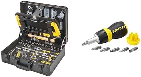 STANLEY Valise de Maintenance - 142 Pièces - Pinces et coupe-touts, clé à molette, niveau, mesure et Tournevis Porte-Embouts a cliquet bimatiere + 6 Embouts - réservoir de stockage dans le manche-Doviaastudio