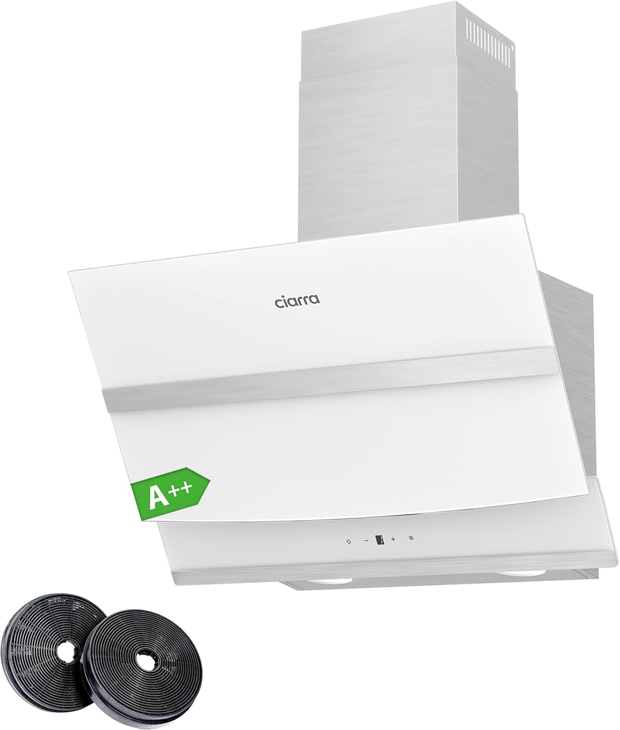 CIARRA CBCW6736N Hotte Aspirante Inclinée 60cm 750 m3/h - Hotte Tactile Class A - Filtre à Charbon Inclus - 3 Vitesses d'évacuation- Recyclage - LED Lampe - Blanc-Doviaastudio