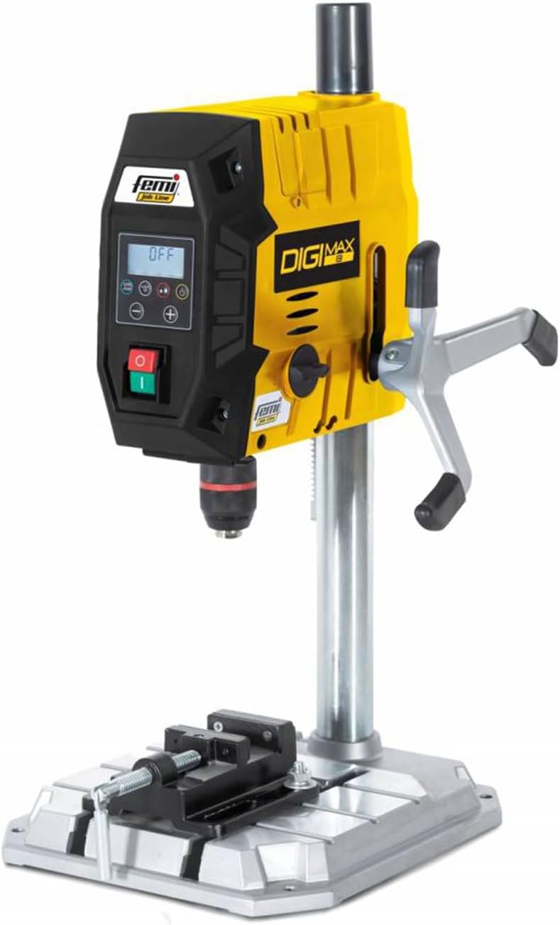 FEMI JOB LINE FM-DIGIMAX13 - Perceuse à Colonne Digitale 13mm - Moteur 720W - Vitesse Électronique 220-2550tr/min - Laser Classe 2 - Table 340x300mm - Étau Inclus-Doviaastudio