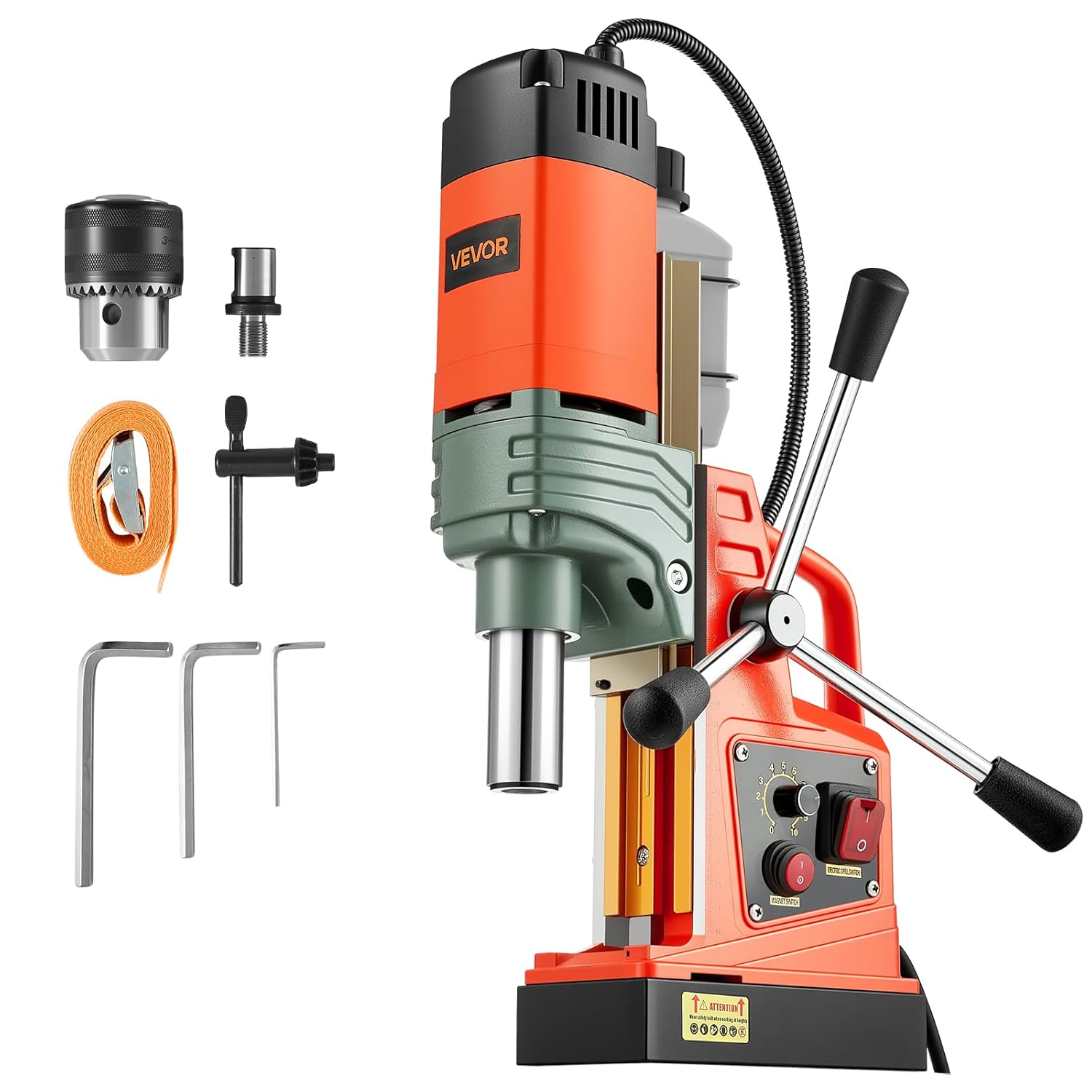 VEVOR Perceuse Magnétique 1350 W, Perceuse à Colonne Portable, Force 12500 N, Vitesse 0-800 tr/min, Diamètre d'Alésage de 50 mm, avec Tige Weldon, pour Surfaces Métalliques, Travaux de Rénovation-Doviaastudio