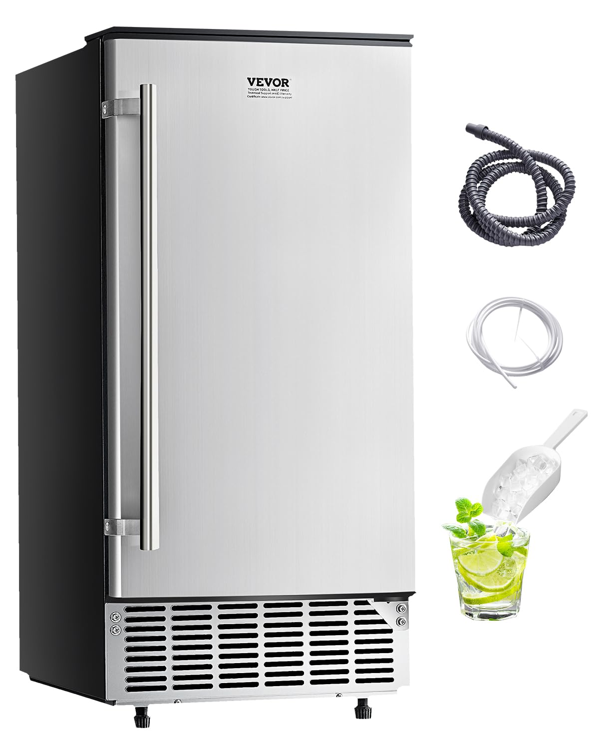 VEVOR Machine à Glaçons sous Plan Encastrable, Appareil de Préparation de Glaçons Capacité 36,3 kg/24 h, avec Porte Réversible en Acier Inoxydable, Drainage Électrique, pour Cuisine Bar Bureau Maison-Doviaastudio