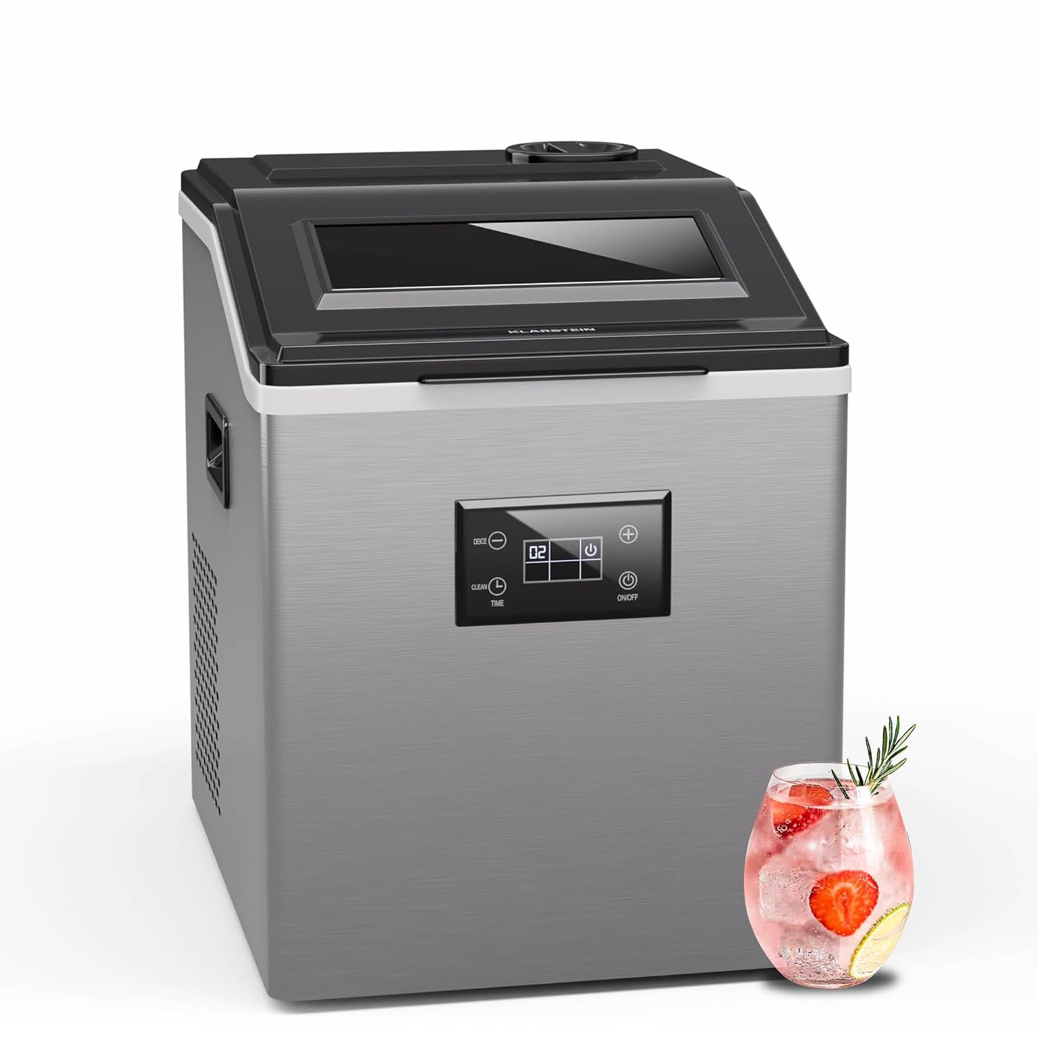Klarstein FrostMaster Machine à glaçons, 40 kg/jour, 34 glaçons en 15 min, panneau LED, acier inoxydable, machine à glaçons maison, Ice Maker avec pelle à glace-Doviaastudio