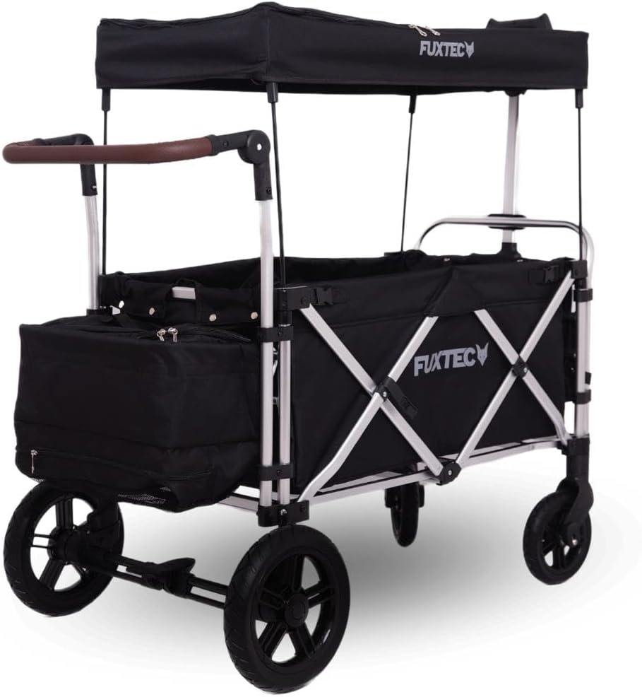 Fuxtec Chariot Super Cruiser Noir, L'Original, Chariot de Jardin Pliable pour Enfants, Transport, Plage, Ville, Forêt, à Tirer ou à Pousser, Capacité De Charge 75 kg-Doviaastudio