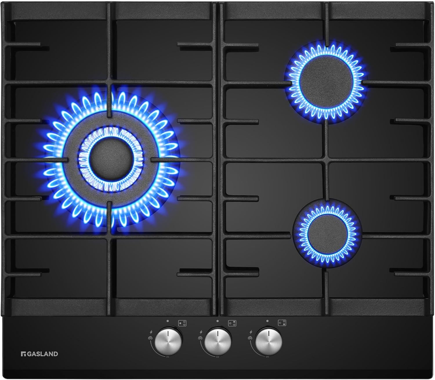 GASLAND GH603BF - Plaque de cuisson à gaz en verre avec brûleur wok - 3 feux - Plaque de cuisson au gaz encastrable - 60 cm - Noire - 6200 W - GPL / gaz naturel-Doviaastudio