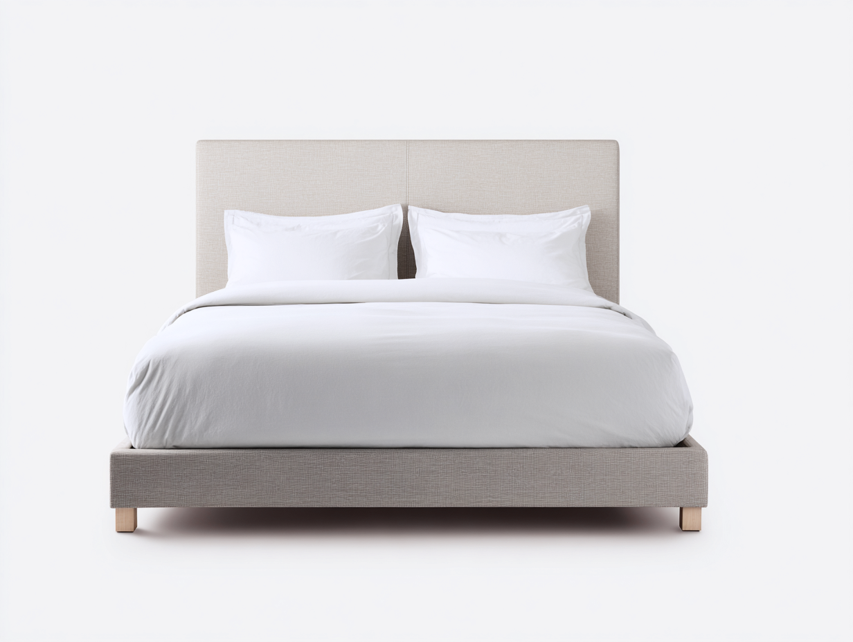 Lit double rembourré en tissu 205x165x105 cm-beige-chambre-style minimaliste-Doviaastudio