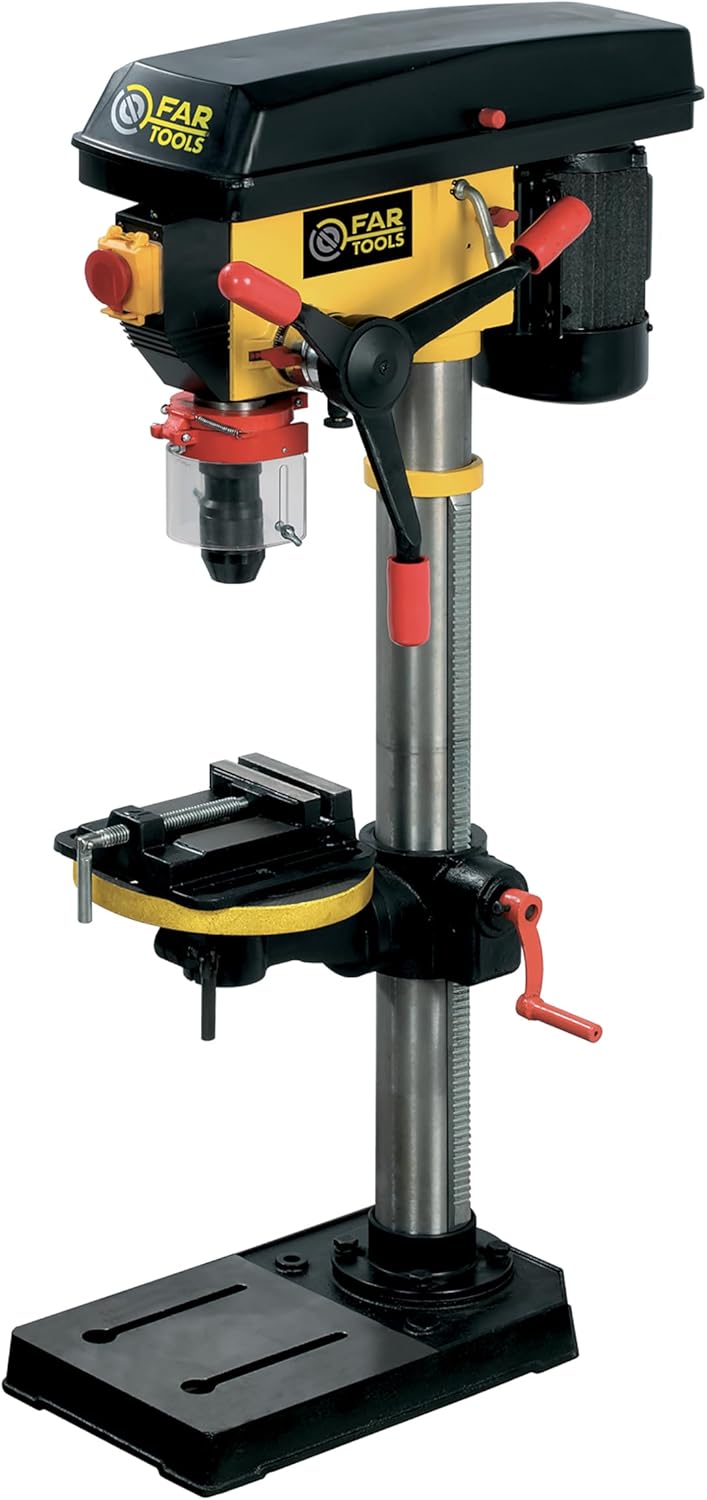 Fartools Perceuse d'établi 750W, hauteur 1m, col de cygne 180mm, mandrin autoserrant 16mm, 16 vitesses de rotation 180-2770tr/min, étau 100mm-Doviaastudio