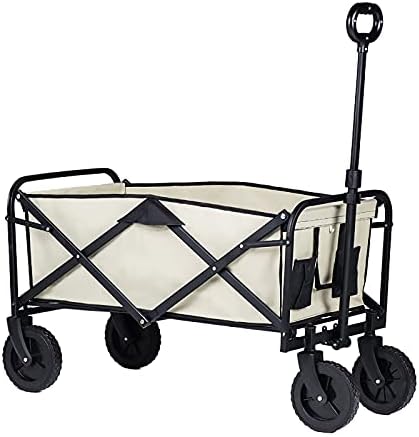 Chariot de Plage Pliable Pliable Chariot Utilitaire extérieur, Chariot de Jardin Robuste avec Roues universelles, poignée réglable et 2 Porte-gobelets, Chariot de Camping pour épicerie, Camping, jar-Doviaastudio