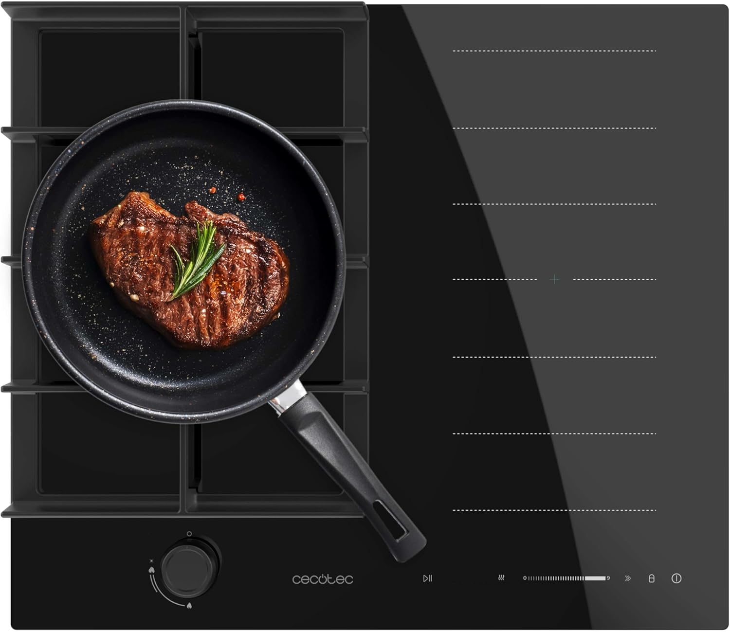 Cecotec Plaque de Cuisson à Induction et à Gaz Bolero Squad Gi 3500 Hybrid Fullflex, 3,4 Kw, 9 Vitesses, Fonctions Booster,Maintien au Chaud et StopetGo, Zone Fullflex, Système de Sécurité des Valves-Doviaastudio