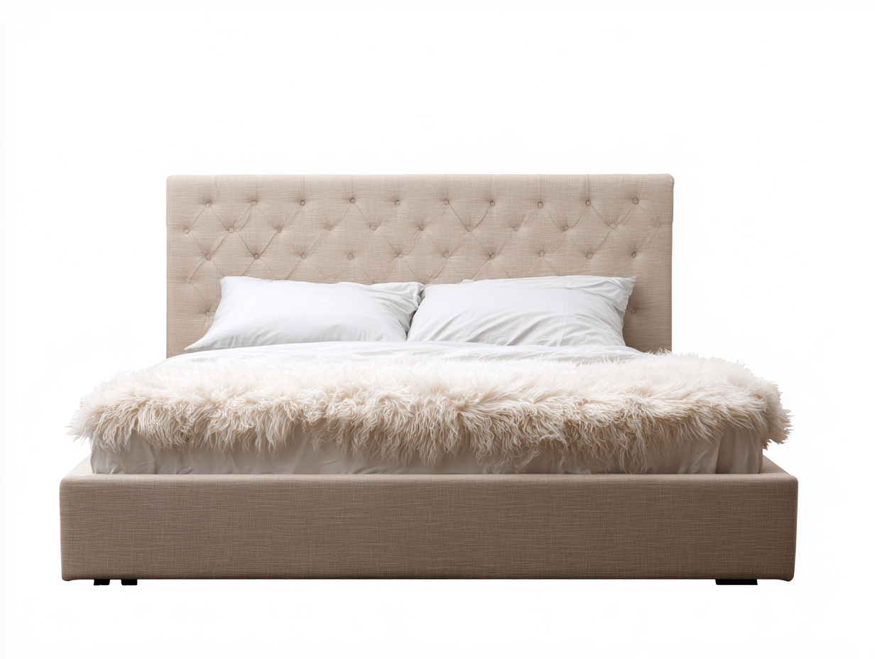 Lit double rembourré en tissu 215x175x115 cm-beige-chambre-style capitonné moderne-Doviaastudio