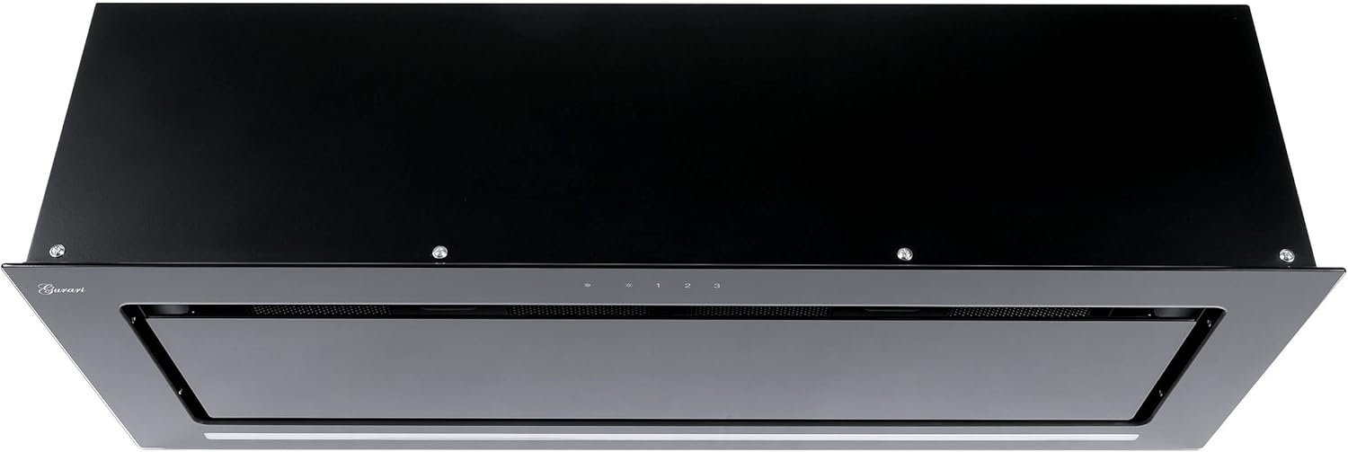 GURARI hotte de plafond GCH E 217 BL 90 Prime, hotte de cuisine encastrable 90 cm, en noir, verre noir, 1000m3/h, bandes LED, hotte, hotte aspirante, hotte de circulation d'air, télécommande-Doviaastudio