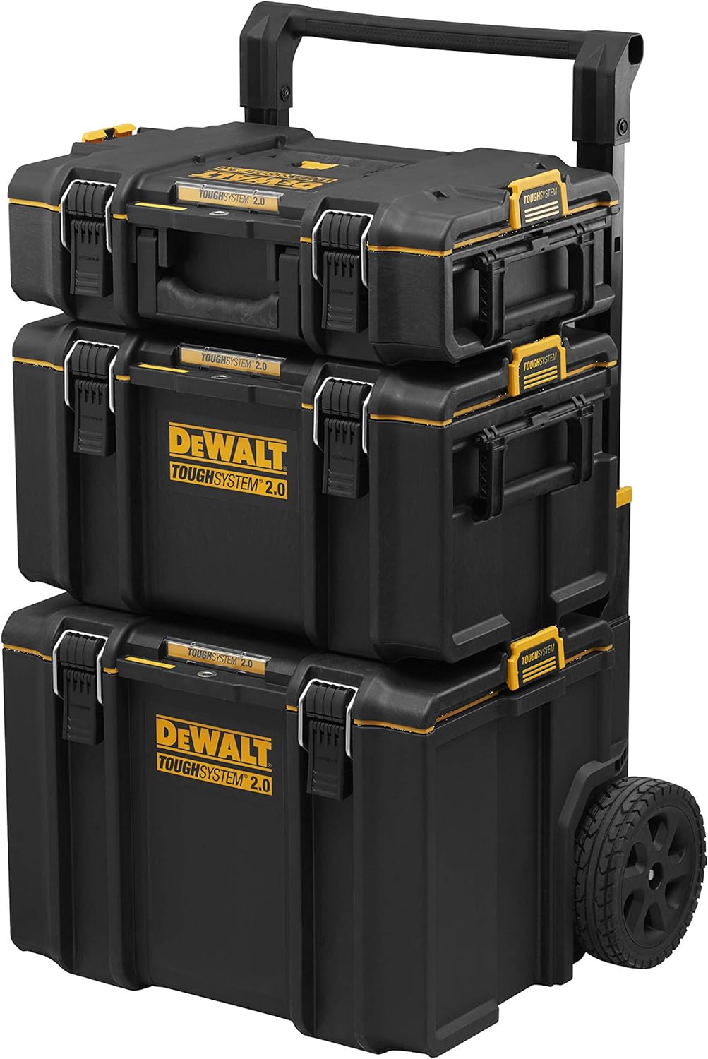 DeWalt Kit 3 en 1 Toughsystem DWST83402-1 - 2 Coffrets Petite et Moyenne Contenance et 1 Coffret Mobile Grande Contenance - IP65-554 x 500 x 1150 mm - Robuste - Tag Tool Connect Noir/Jaune-Doviaastudio