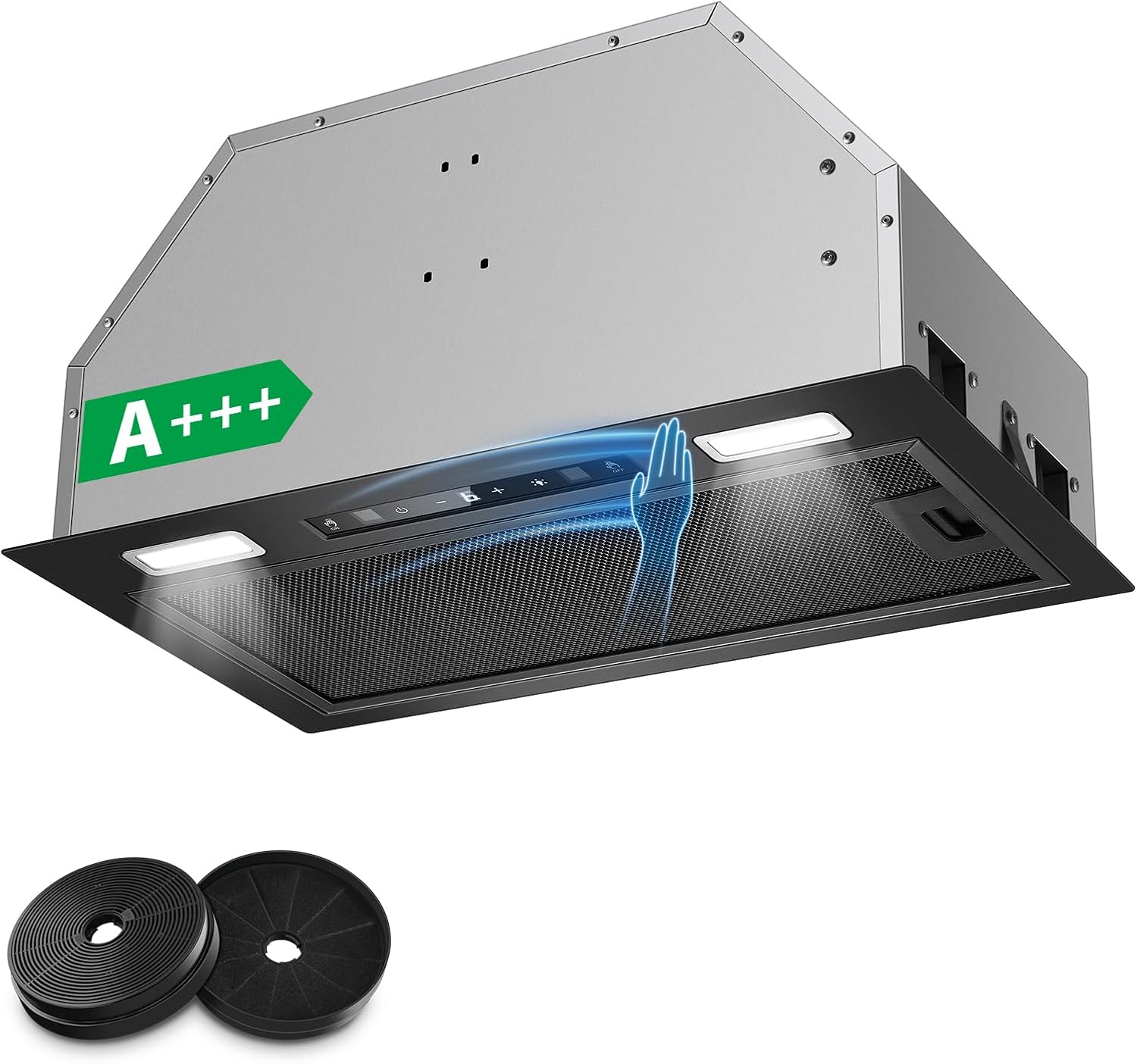 KICHPOWER Hotte Aspirante 52cm Encastrable, 750m3/h, Hotte Encastrée, Commande Gestuelle et Tactile, 3 Vitesses et Fonction Booster, Éclairage LED, Filtre Charbon et Conduit Inclus, Évacuation/Recyclage-Doviaastudio