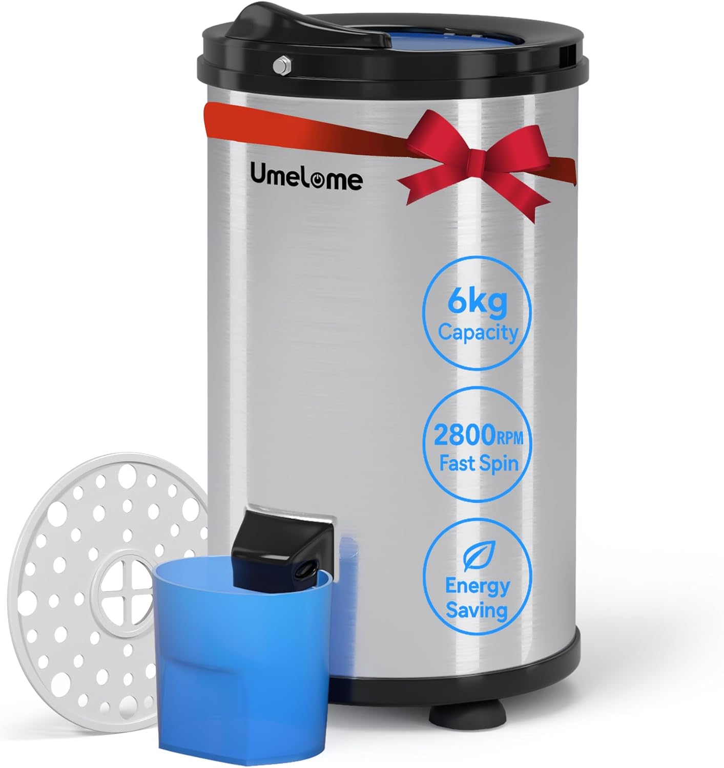 Umelome Essoreuse grande capacité 6 kg Séchoir rotatif 2800 tr/min Spin Dryer énergétique et économie d'énergie Argenté-Doviaastudio
