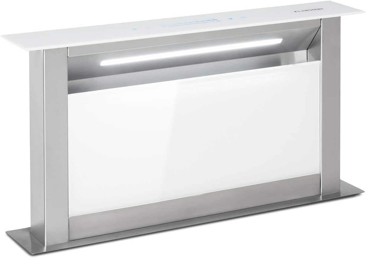 Klarstein Royal Flush Eco Hotte aspirante 60 cm - hotte aspirante escamotable, 576 m3/h, Touch-To-Slide, éclairage LED, efficacité énergétique A++, acier inoxydable et verre, recyclage et évacuation-Doviaastudio