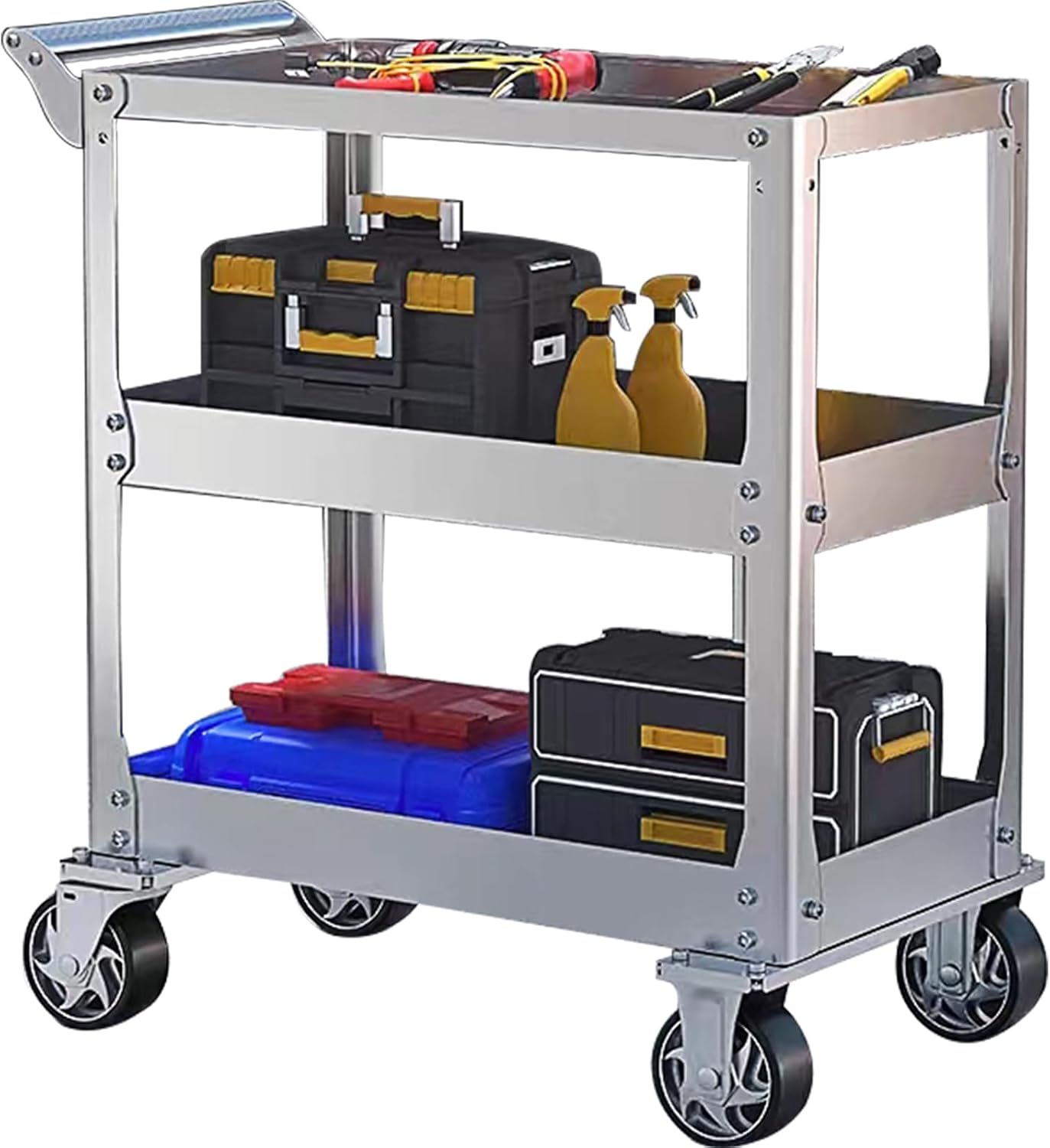 Vockol Chariot d'Atelier en Acier Inoxydable, Chariot à Outils à 3 Étages d'une Capacité de 500kg, Chariot de Travail, Chariot Servante d'Atelier pour Garage, Atelier, Cuisine, 78 x 46 x 92 cm-Doviaastudio