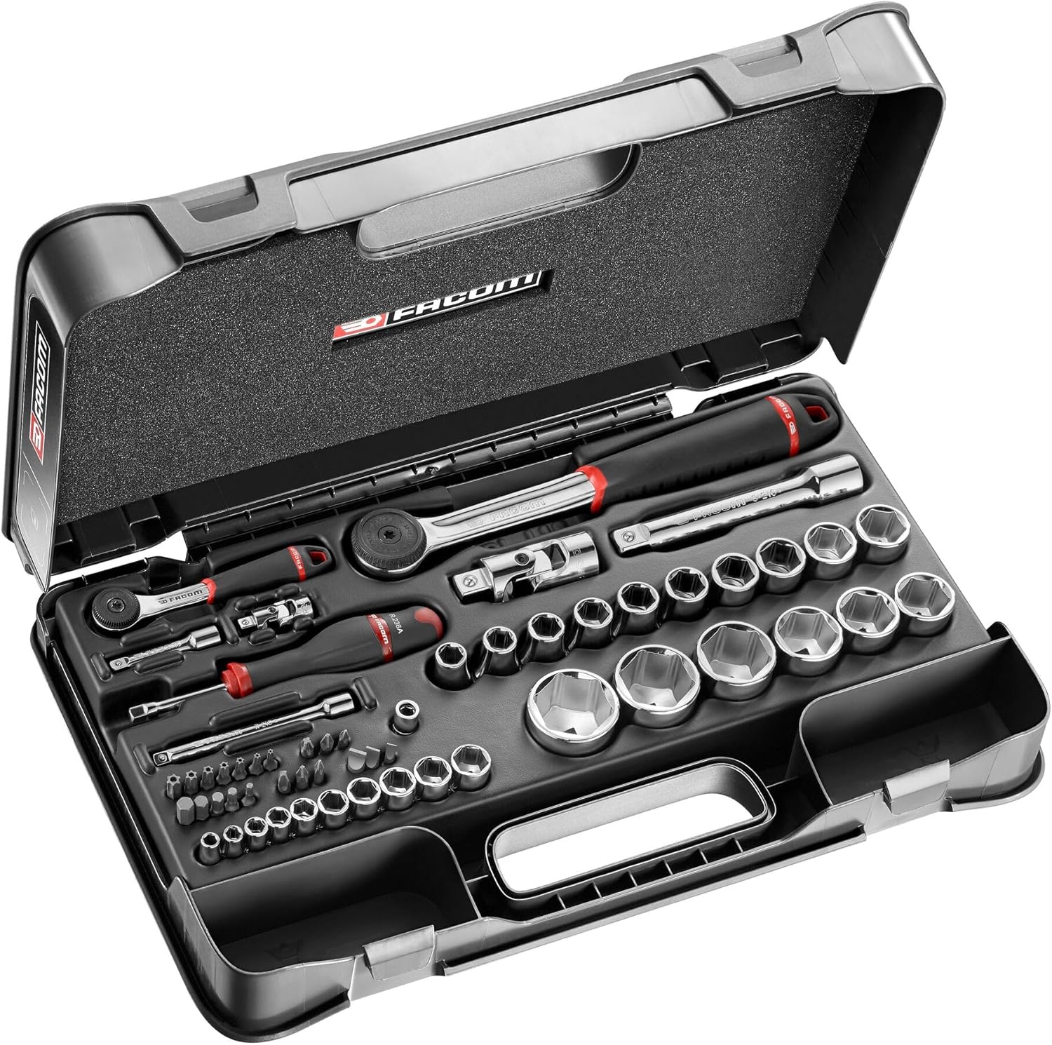 FACOM Coffret de Cliquets, Douilles et Embouts 1/4" et 1/2", 58 Pièces, Cliquets Étanches, MBOX, RS.161-2-Doviaastudio
