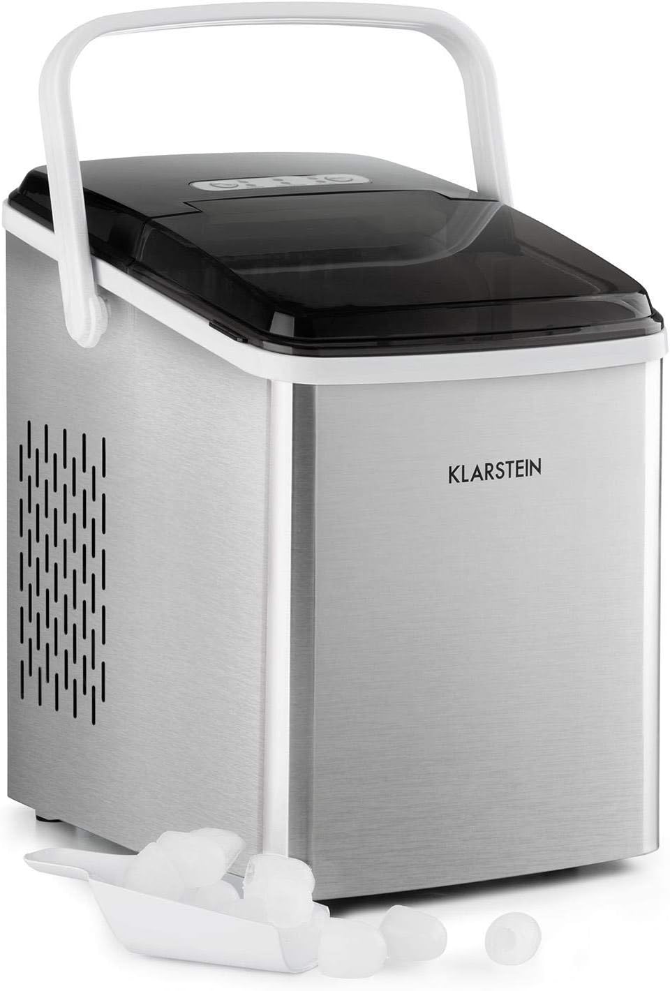 Klarstein Arctic Porter Machine à glaçons 12 kg/24h, 2 tailles, temps de production : 8 minutes, cubes par cycle : 9,2 l, réservoir d'eau, écran LCD, minuteur, poignée de transport, sans BPA, argent-Doviaastudio