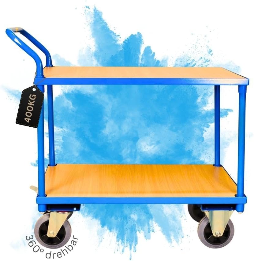 PROREGAL Chariot Pro à 2 Plateaux HxLxP 95x50x97cm Capacité de Charge 400kg Bleu Clair Chariot de Service en Métal-Doviaastudio