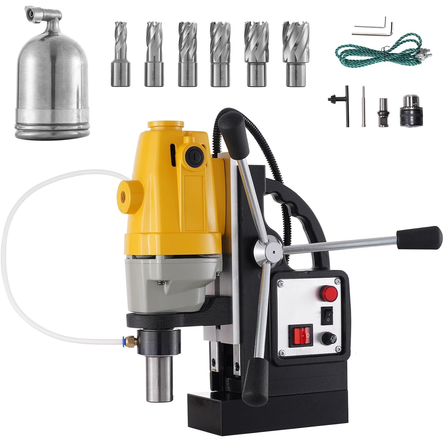 RICHRICH Perceuse Magnétique 1100 W, Diamètre d'Alésage de 1-1/2 pouce 40 mm , Perceuse à Colonne Magnétique MD40, 12000 N, 670 tr/min, avec 6 Fraises Annulaires HSS, Système de Forage, Construction-Doviaastudio