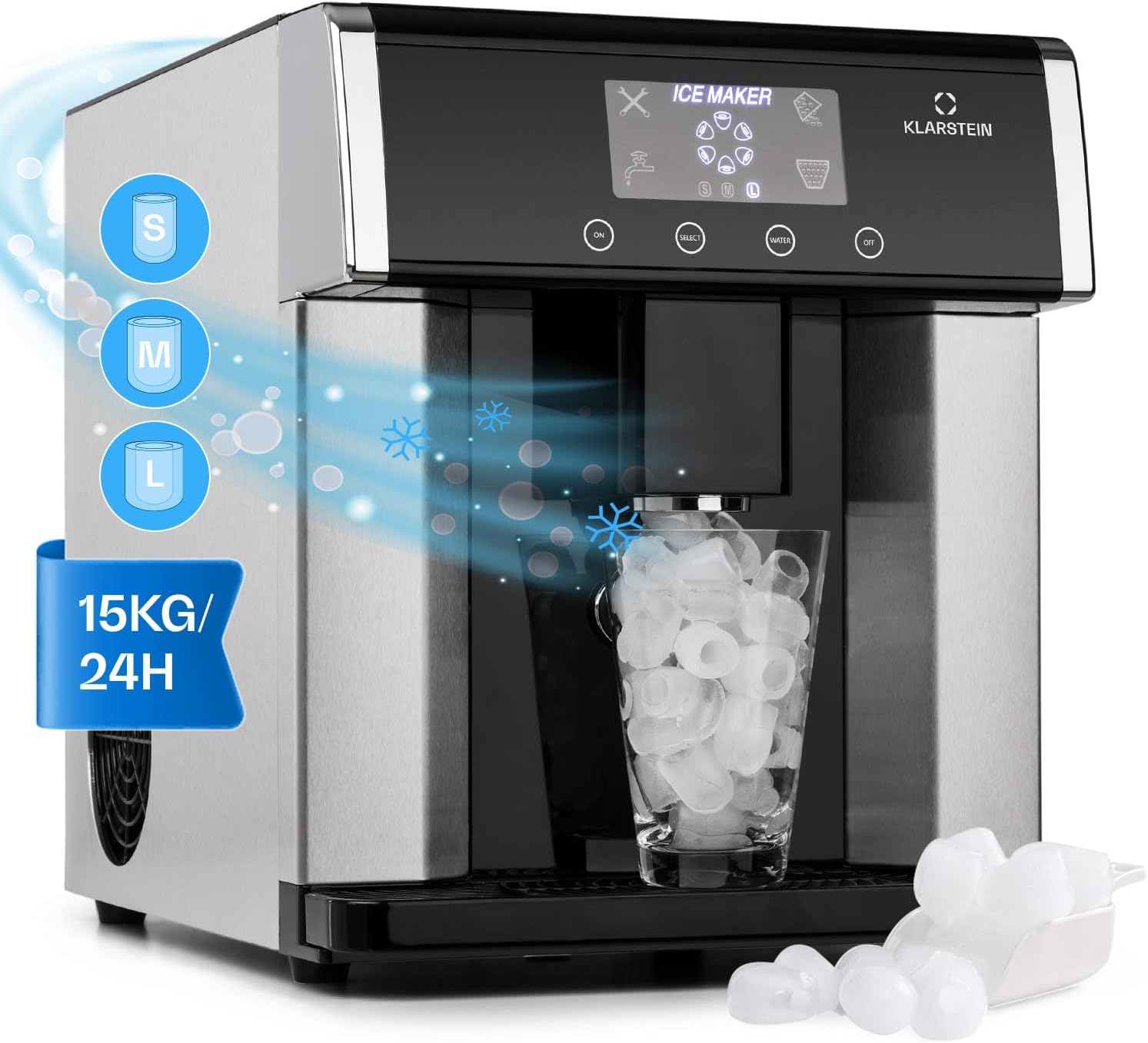 Klarstein Machine a Glacons pour la Maison, Capacité de 3L, Fabrique Rapidement Jusqu'à 15kg de Glacons, Machine à Glaçons de 3 Tailles en Forme de Balles, Ice Maker avec Alarme et Facile à Nettoyer-Doviaastudio