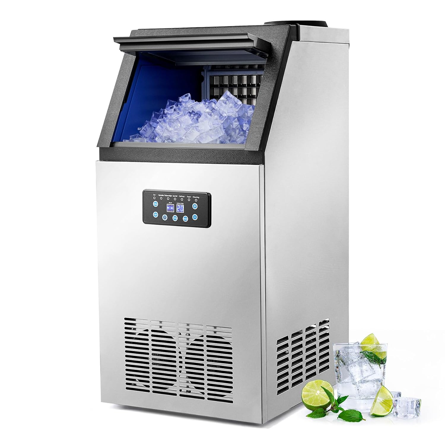 CREWORKS Machine à Glaçons Commerciale 480W 58kg/24h Ice Maker Professionnel 36 Pièces Écran LCD Storage de 10kg pour Maison Bureau Restaurant Bar Café-Doviaastudio