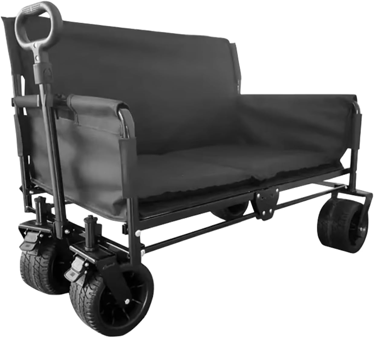 Chariot de jardin 2 en 1 pliable avec freins - Chariot de jardin CEIEVER qui se transforme en chaise pour 2 personnes - Avec roues latérales extra larges et poignée réglable - Pour le camping-Doviaastudio