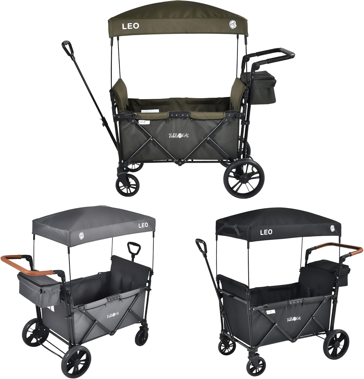 FableKids Chariot Leo X2Lite avec Toit 2 Places Chariot de Transport Pliable Sac arrière Harnais 5 Points Roues 360° Couverture Anti-poussière Incluse Oxford 600D Vert Safari-Doviaastudio