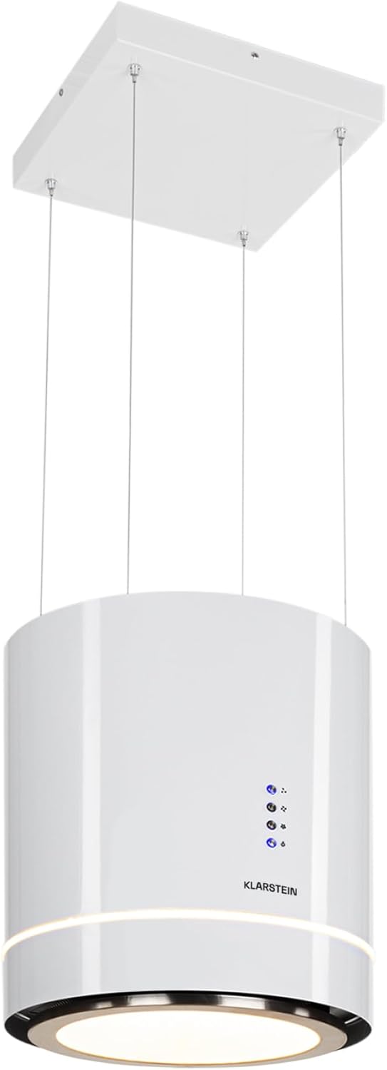 KLARSTEIN Tron Ambience - Hotte aspirante, Hotte sans évacuation, Installation suspendue, 540 m3/h, Anneau LED lumineux, 3 niveaux de puissance, Contrôle simple, 2 filtres à charbon actif - Blanc-Doviaastudio