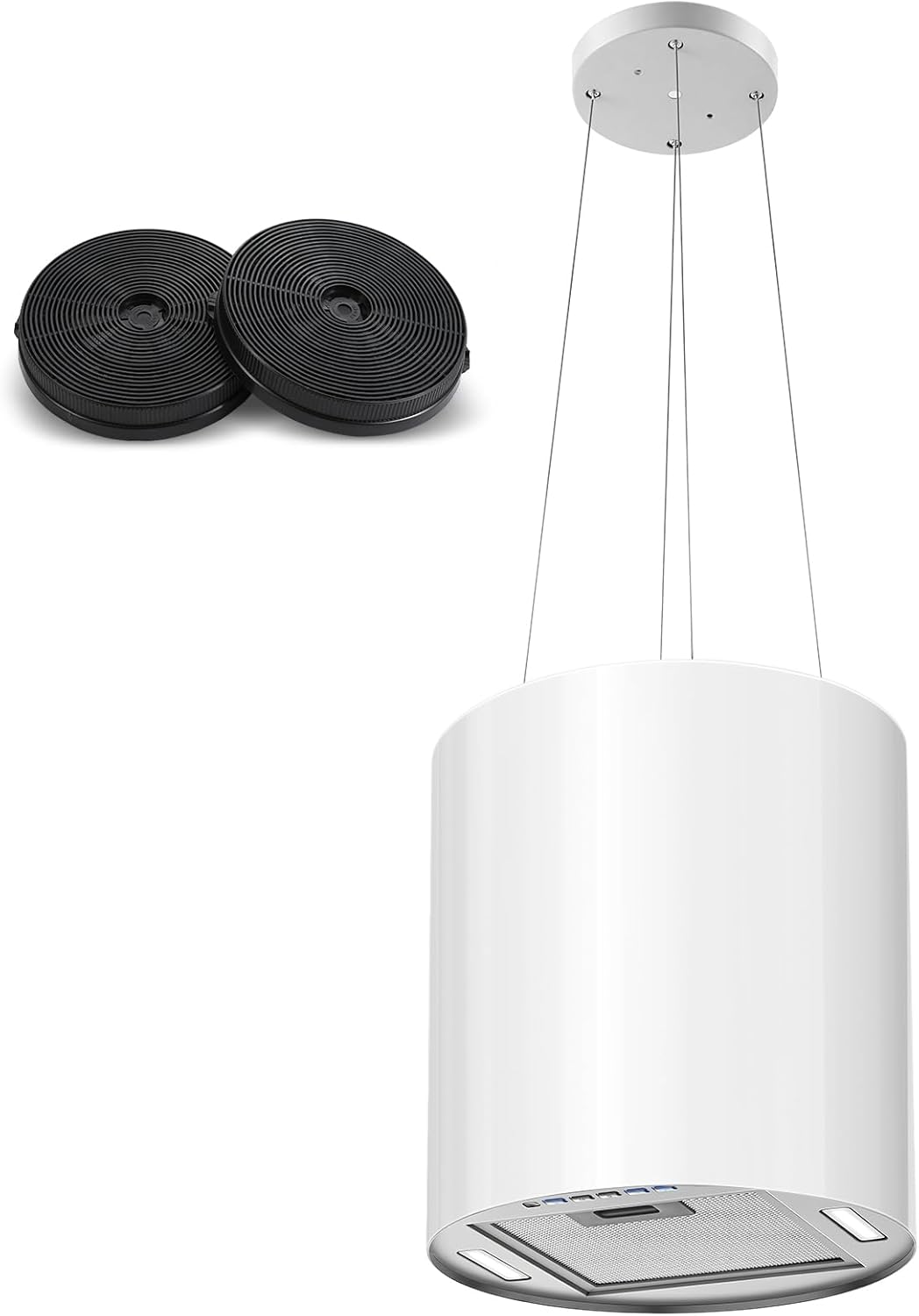 SNDOAS Hotte Îlot Central 700 m3/h, Hotte Aspirante 35cm avec 3 Vitesses, A+, Éclairage LED, Filtres à Charbon et Fonction Retard 5 minutes , Blance, Hotte Suspendue Recyclage-Doviaastudio
