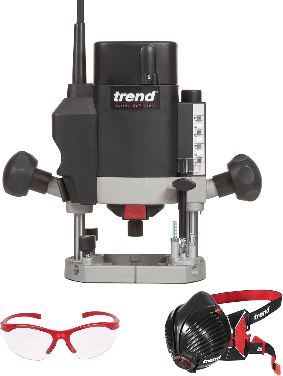 Trend T5 Ensemble Défonceuse et Sécurité, T5EK/MK2/EU Défonceuse à Plongée à Vitesse Variable 1000W, 8mm, 230V , Masque Anti-Poussière et Lunettes de Sécurité, T5/SAFE/SET/E-Doviaastudio