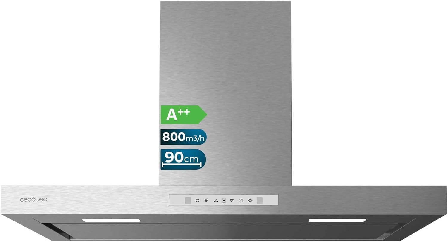 Cecotec Hotte aspirante Bolero Flux TT 908000. Hotte aspirante de 90 cm, inox, 800m3/h, moteur 210W, classe A++, écran tactile glass white, 3 niveaux, filtre charbon.-Doviaastudio