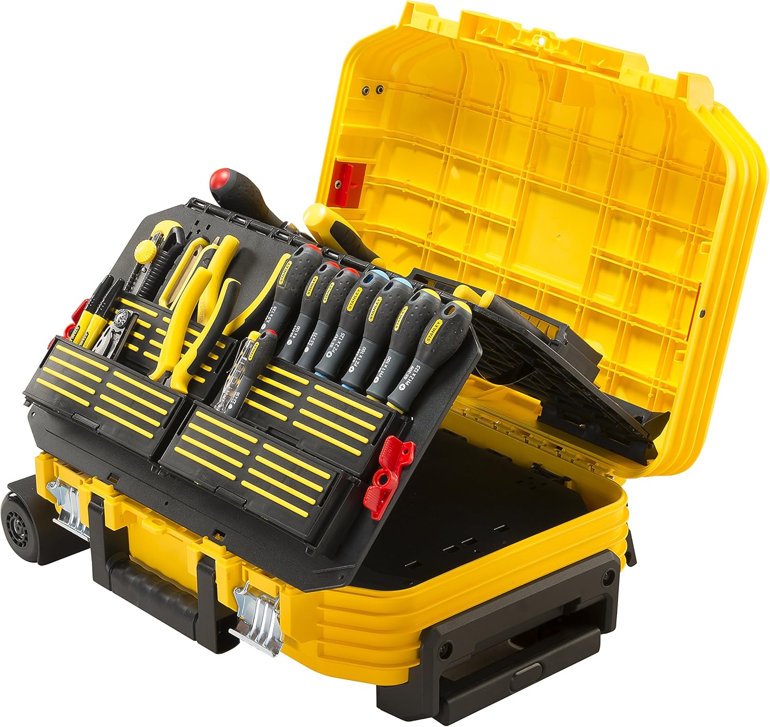 Stanley Fmst1-75530 Valise De Maintenance Garnie Gamme FatMax, À Roulettes, Renforcée En Fibre De Verre, Structure Accordéon, Poignée, Télescopique Avec Revêtement Caoutchouc 104 Pièces Multicolore-Doviaastudio