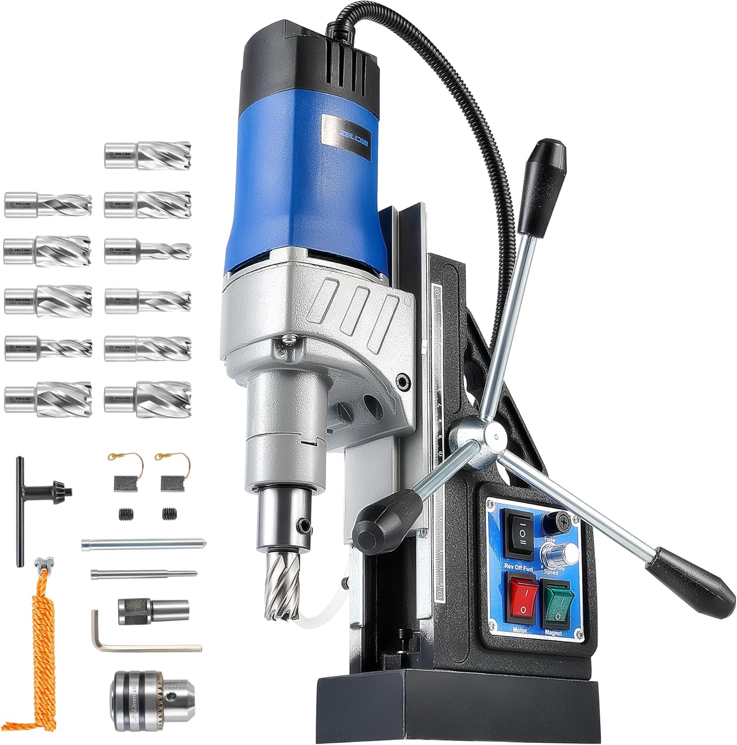 ZELCAN Perceuse Magnétique avec 11 Forets Perceuse à Colonne Électrique Portable 1550W 13900N 580 tr/min Max. Diamètre d'Alésage 50mm Max. Profondeur d'Alésage 50mm-Doviaastudio