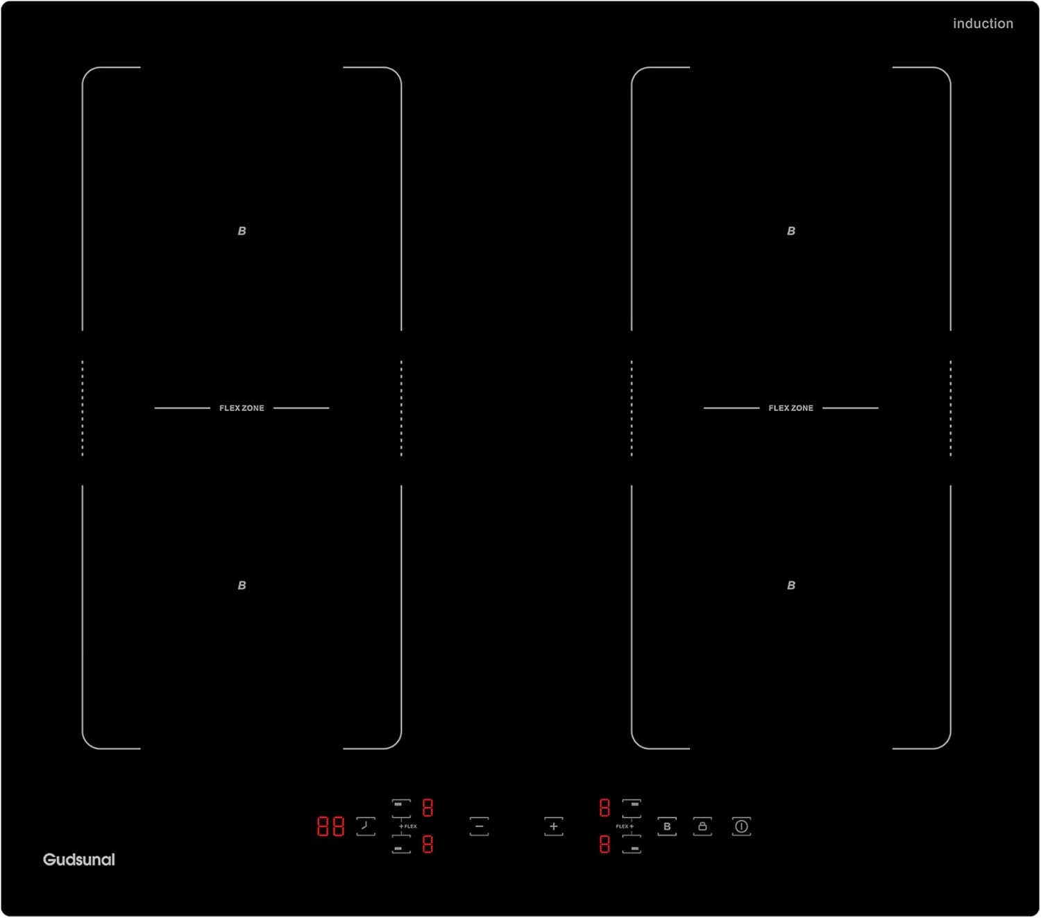 Gudsunal Plaque à Induction 4 Feux, Table de Cuisson Encastrable 7200W avec Double Flex Zone, 9 Niveaux, Booster, Minuterie, Arrêt Automatique et Verrouillage Sécurité Enfant-Doviaastudio