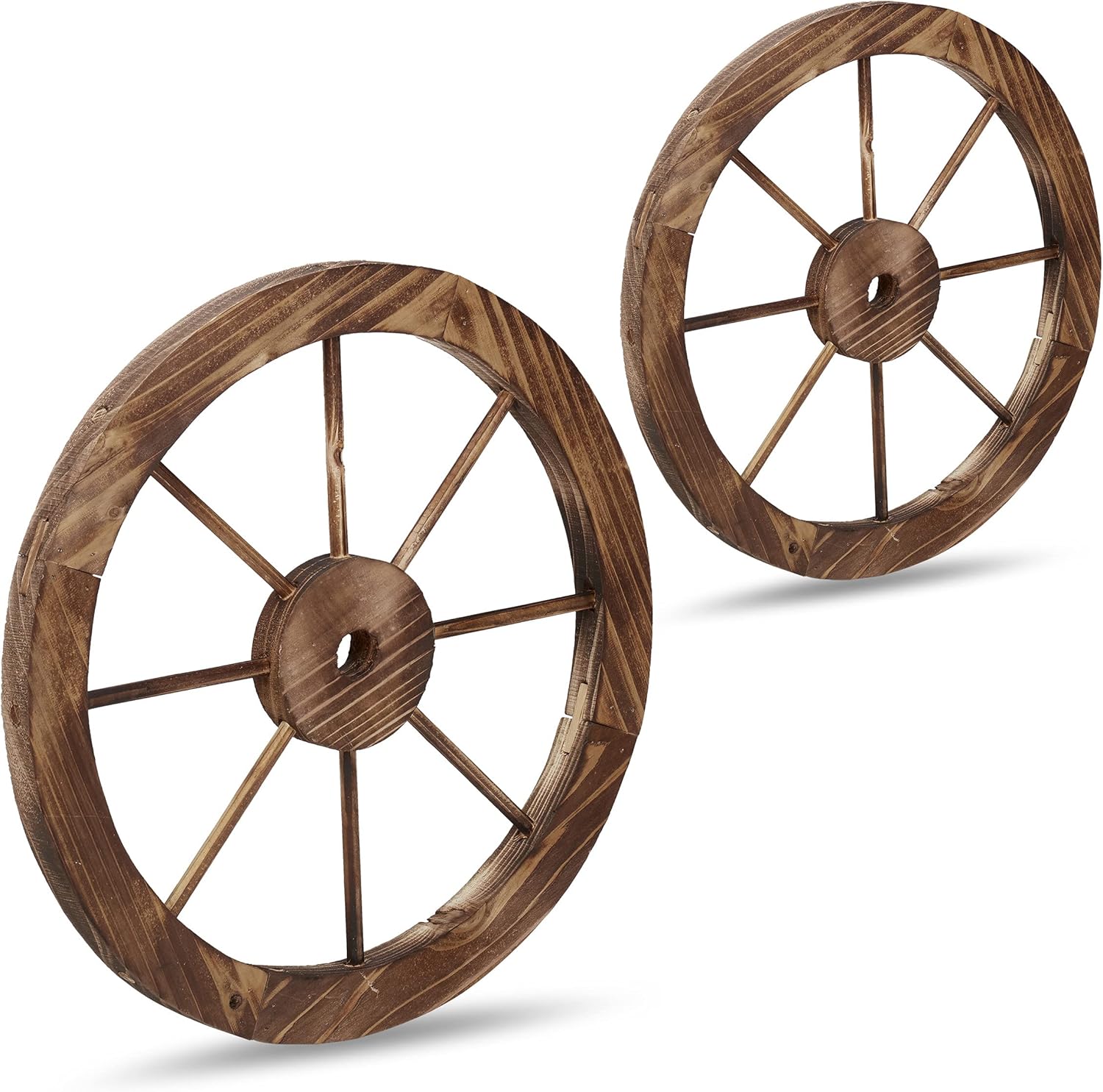 Relaxdays Roues décoratives en Bois, lot 2, décoration Jardin, terrasse, Roue Chariot Rustique, Style Far West, Marron Lot de 6-Doviaastudio